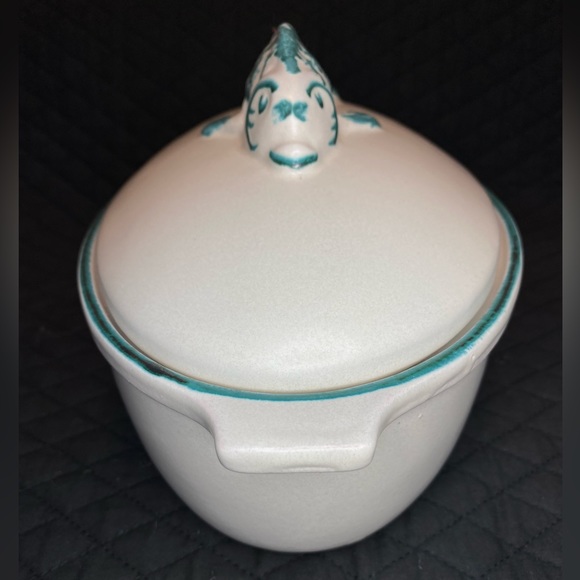 Terra Cotta Ceramic Painted Dish with Koi Fish on Lid - Picture 2 of 14